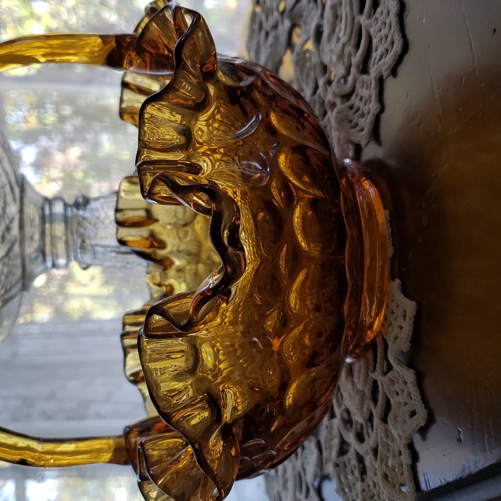 Amber glass scalloped bowl